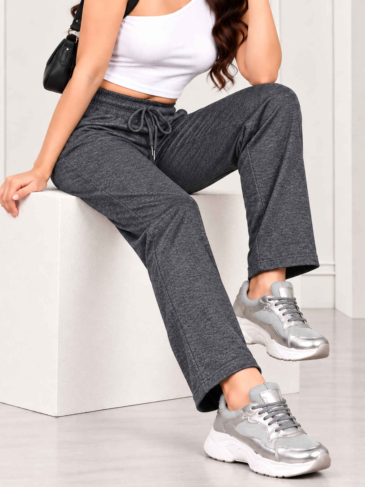 Modeve Women's Regular Fit Track Pants | Anthra - 2XL