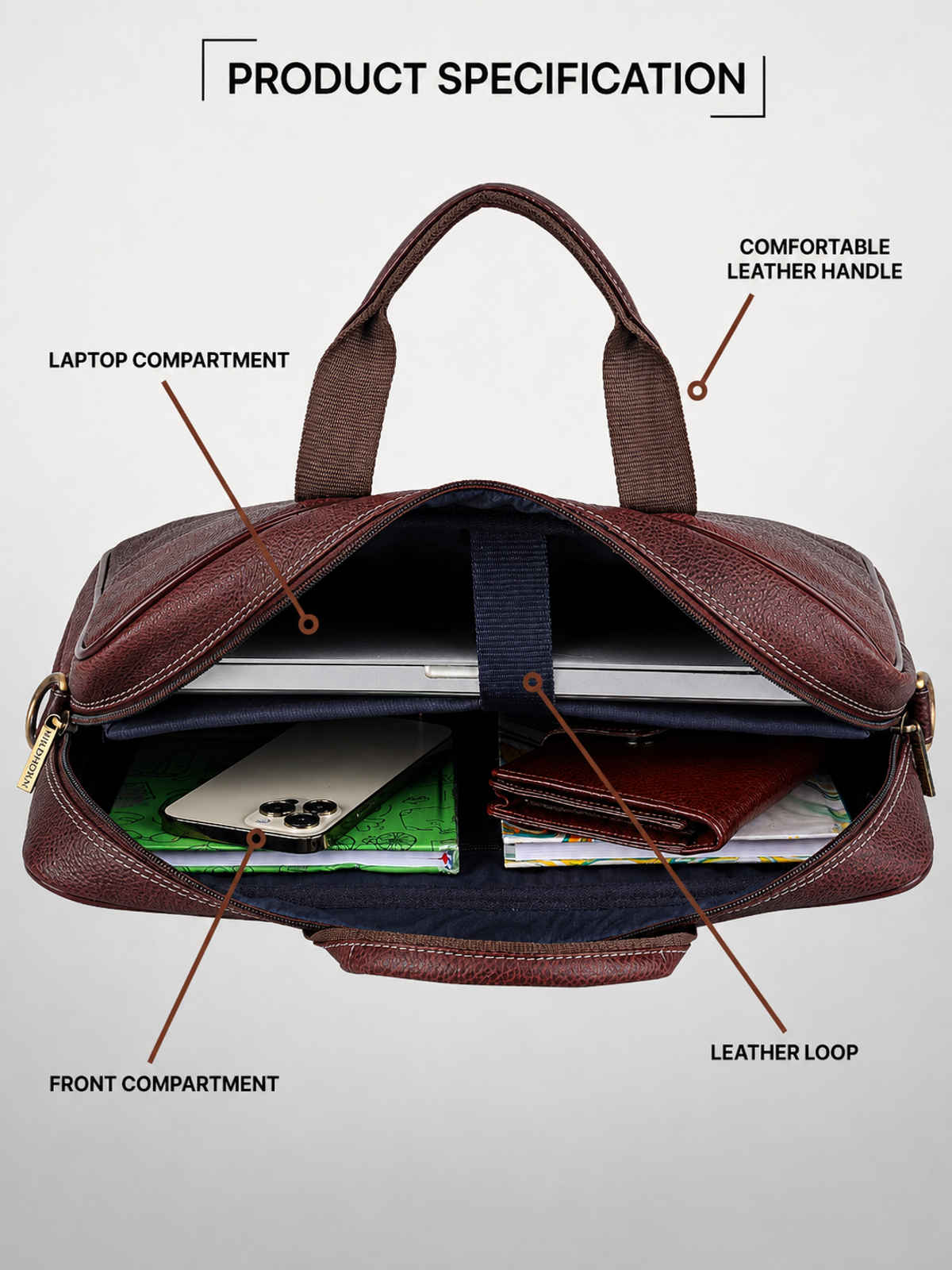 Wildhorn Men's Solid Leather 25 L Laptop Bag | Maroon - 15.6 Inches