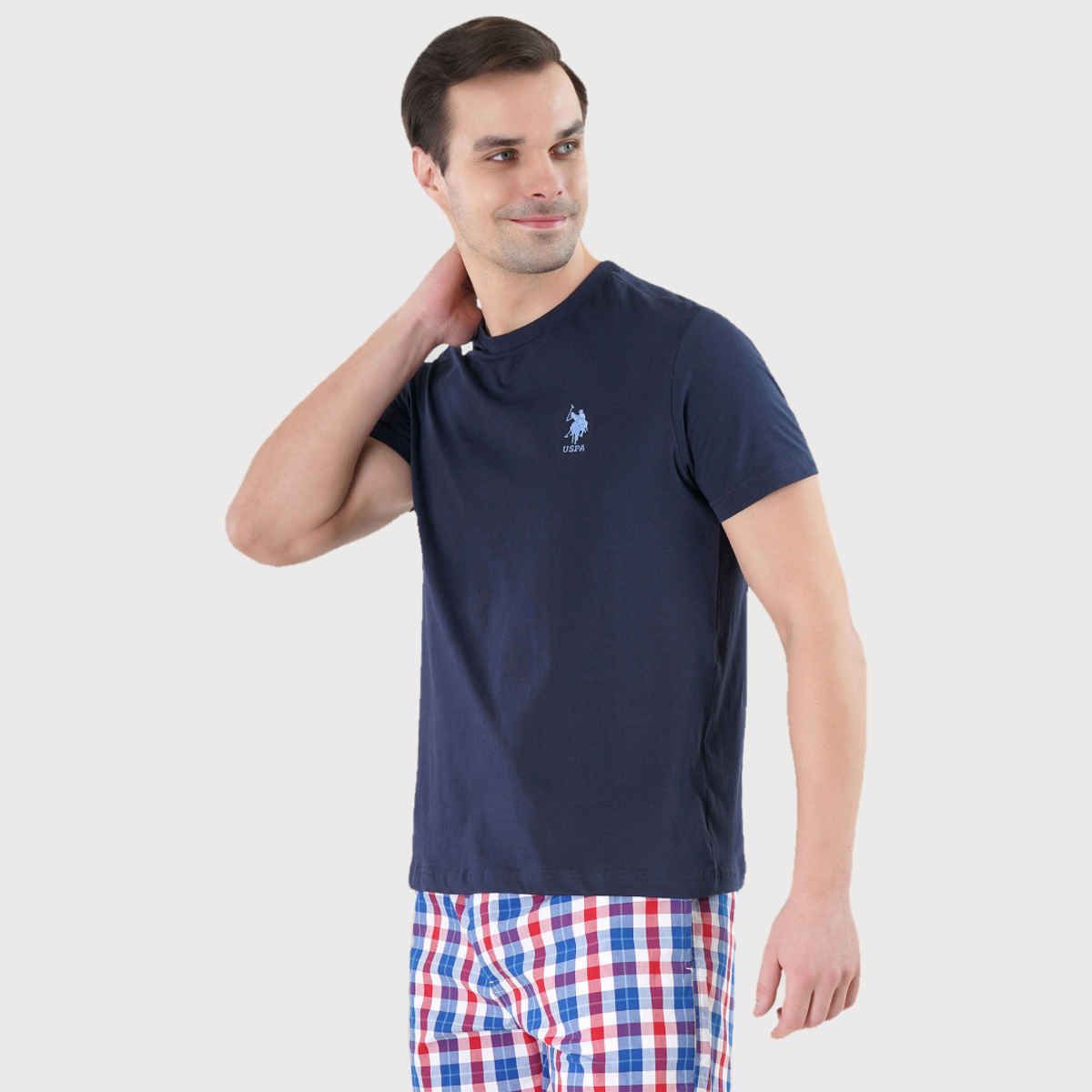 USPA Crew Neck Comfort Fit Cotton Tshirt For Men - Navy - L