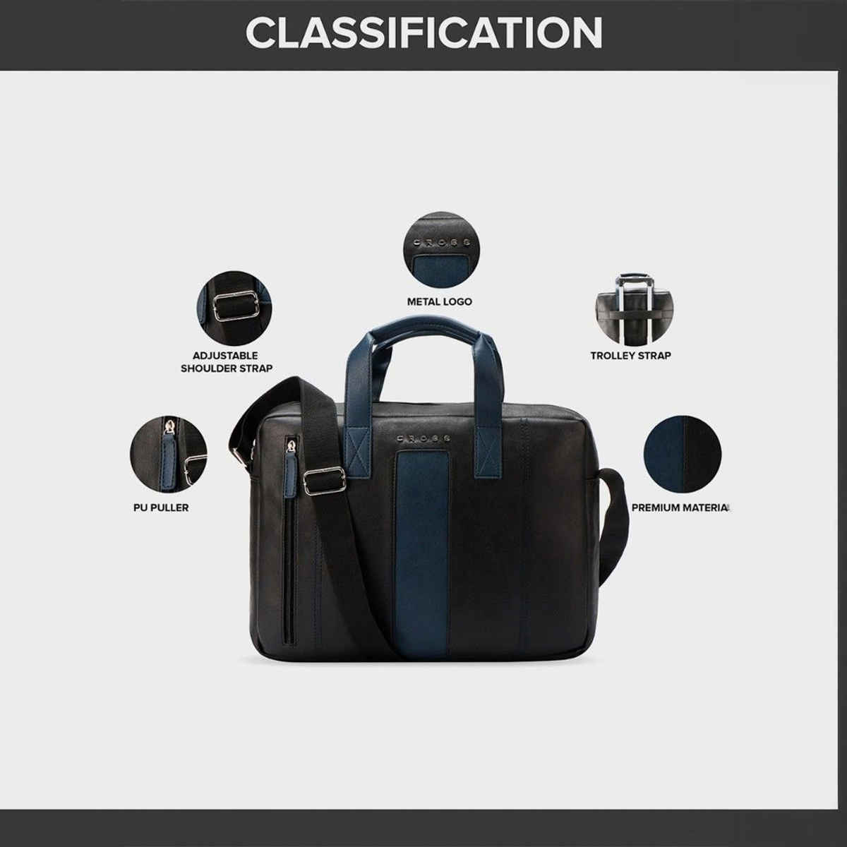 Cross Unisex Vegan Leather 15.6 L Laptop Messenger Bag | Black and Navy Blue - 15.6 Inches