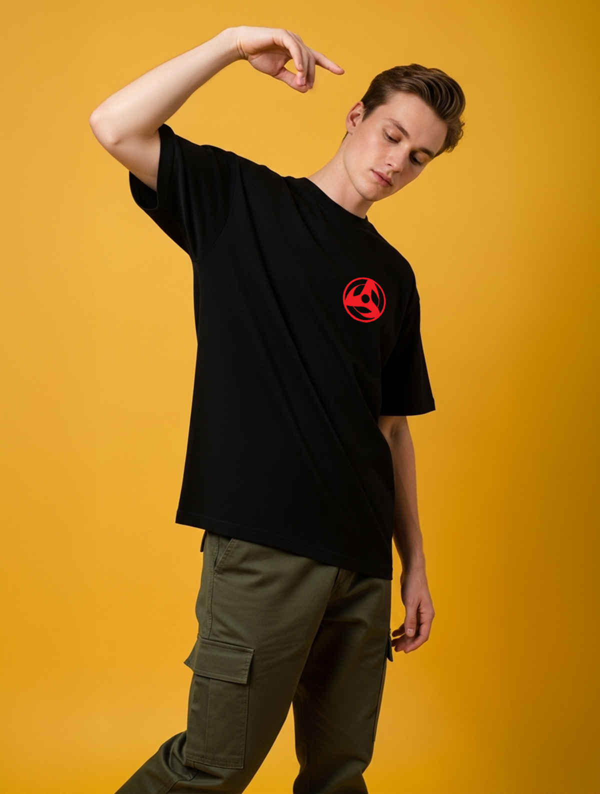 BENNY BROOKS Men's Round Neck half sleeve Oversized T-shirt |AA(ARN)BLACK174 | Black - M