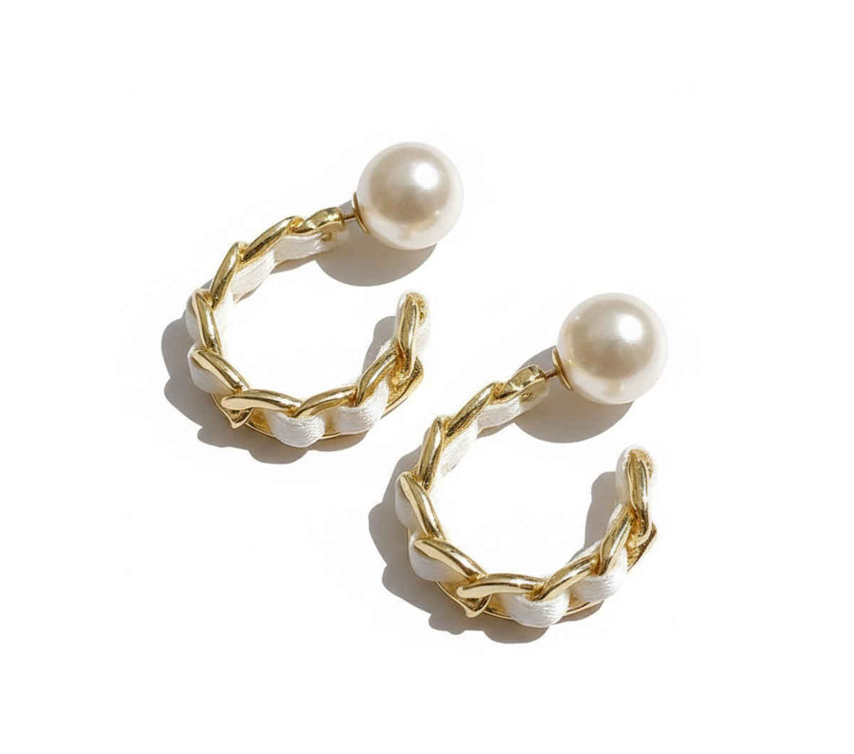 Beautynx Pearl Stud Textured Hoop Earrings | BNX-EAR-0081 - Gold