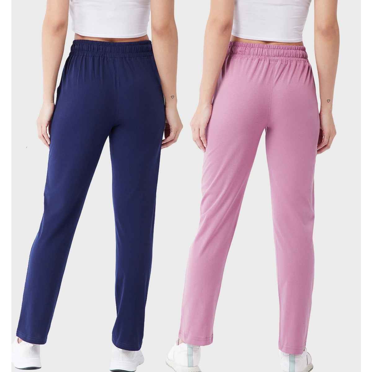 Modeve Women's Cotton Blend Solid Track Pant for Summer | Navy and Onion | L
