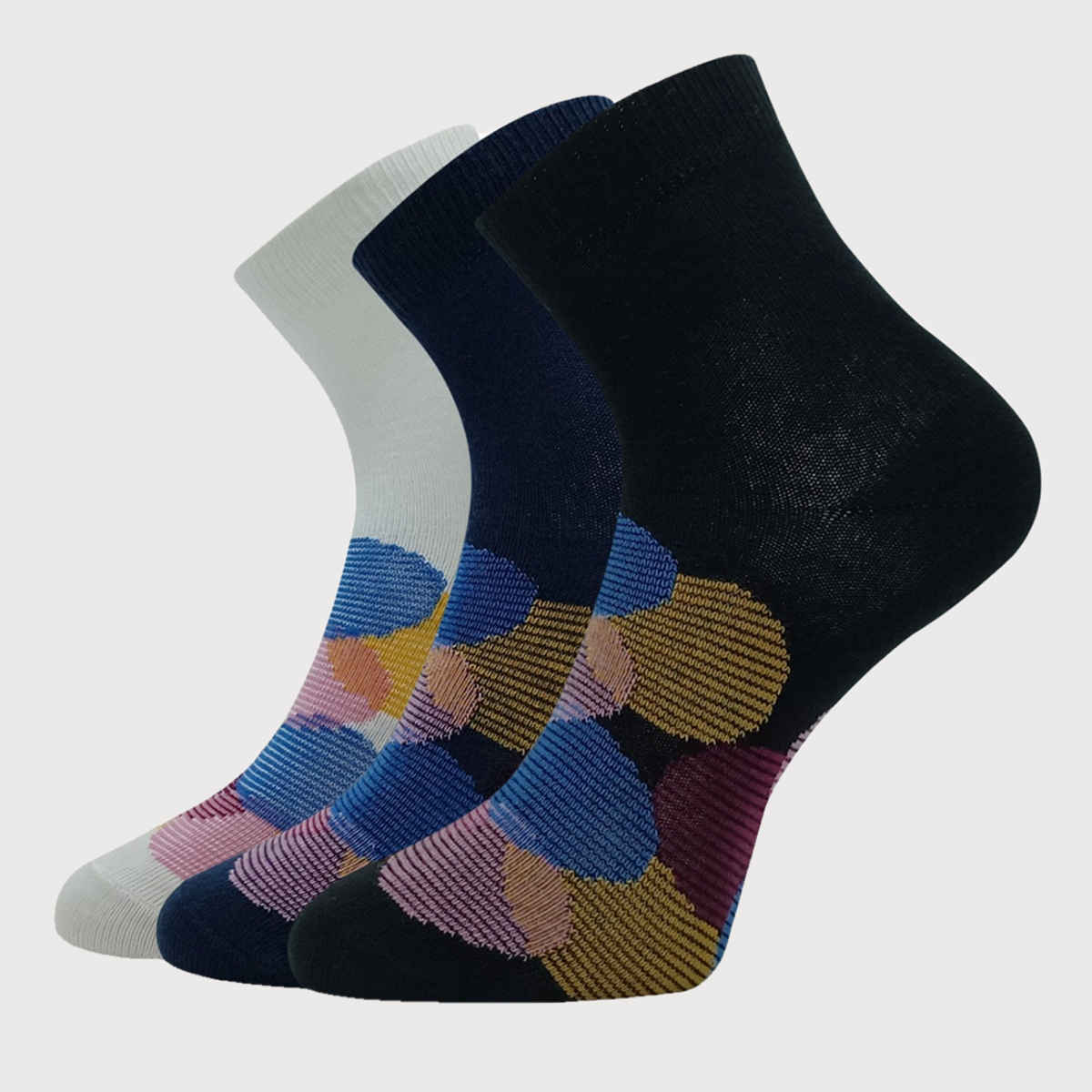 Allen Solly Women's Cotton Quarter Crew Polka Pattern Socks - White, Denim Blue, Black