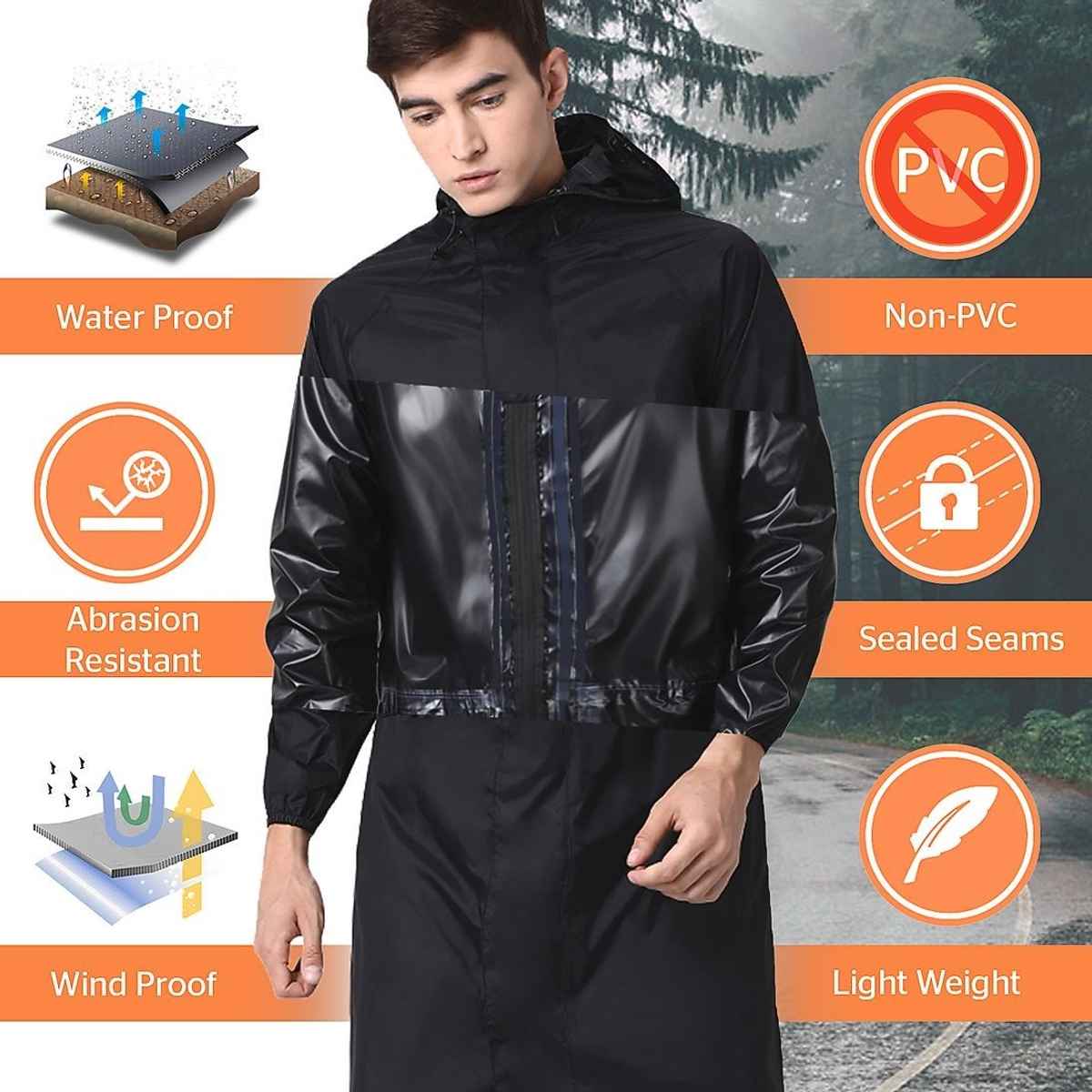 INFISPACE Adult Unisex Polyester Long RainCoat Poncho Barsaati with Adjustable Cap and Cover XXL