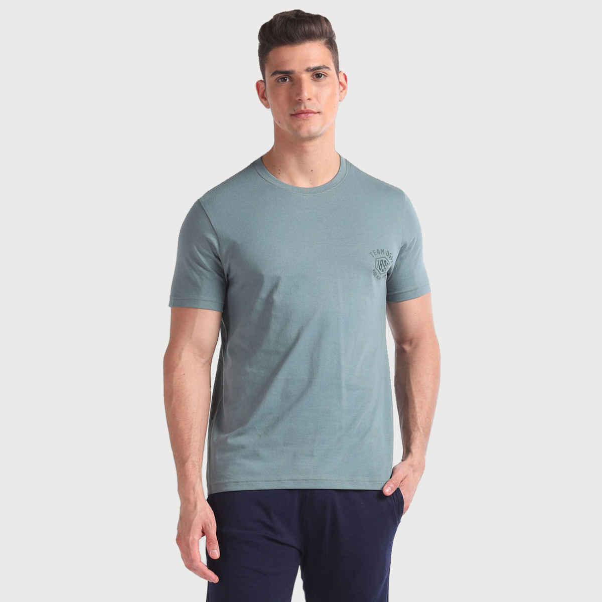 U.S. Polo Assn. Men's Tonal Logo Cotton Lounge T-Shirt | Grey and Green | Pack of 2 - M