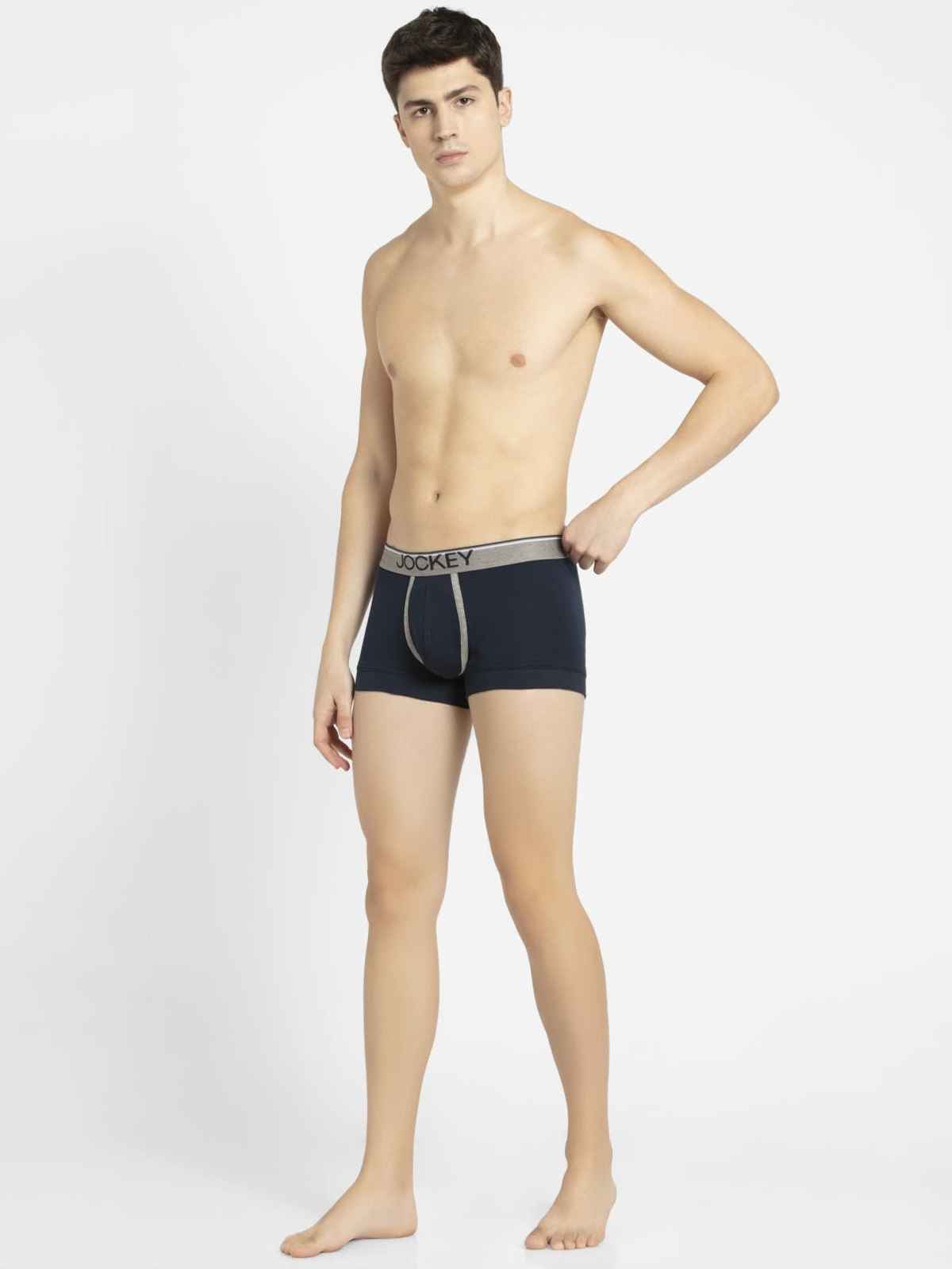Jockey 8015 Men's Super Combed Cotton Rib Underwear Solid Trunk|Ultrasoft Waistband|PO2 | Navy-L
