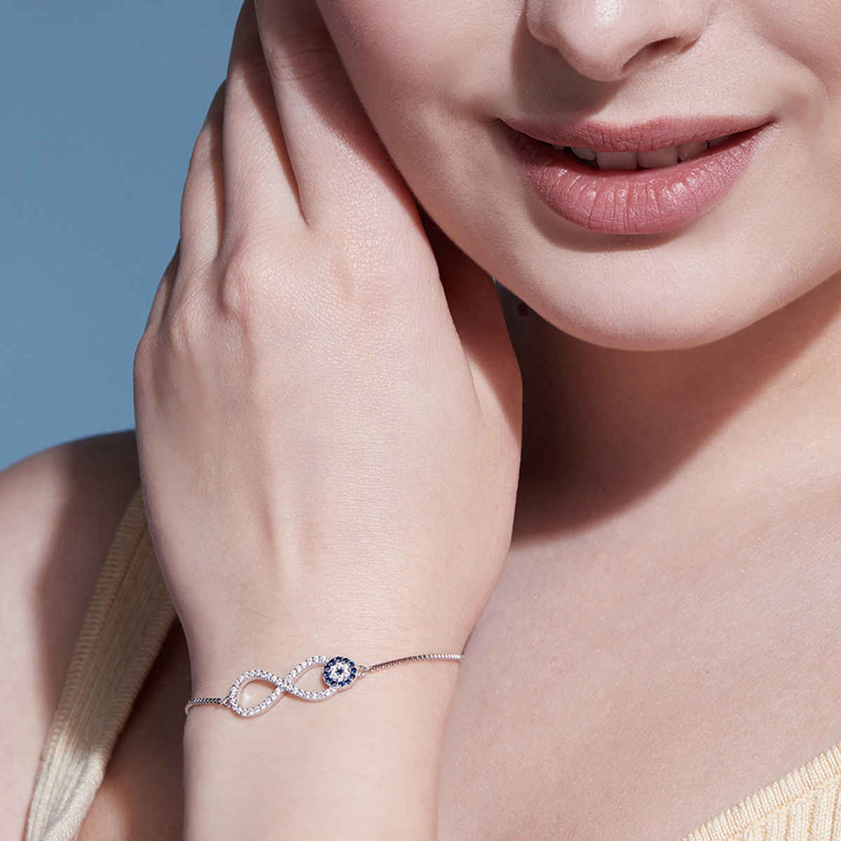 Zavya Infinity Evil Eye 925 Sterling Silver Bracelet | Rhodium Plated Adjustable Design | BR-80075