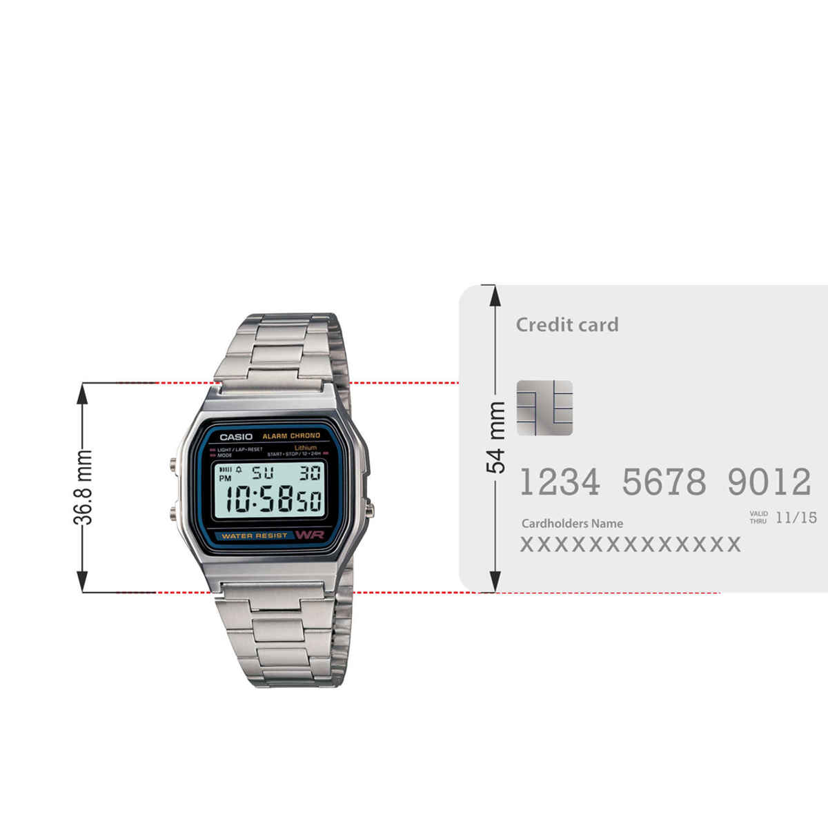 Casio Unisex Vintage A-158WA-1Q Digital Grey Dial Watch | Silver Metal Strap (D011)