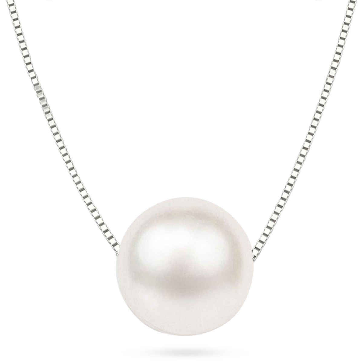 Zavya Pearl Rhodium Plated 925 Sterling Silver Pendant Necklace