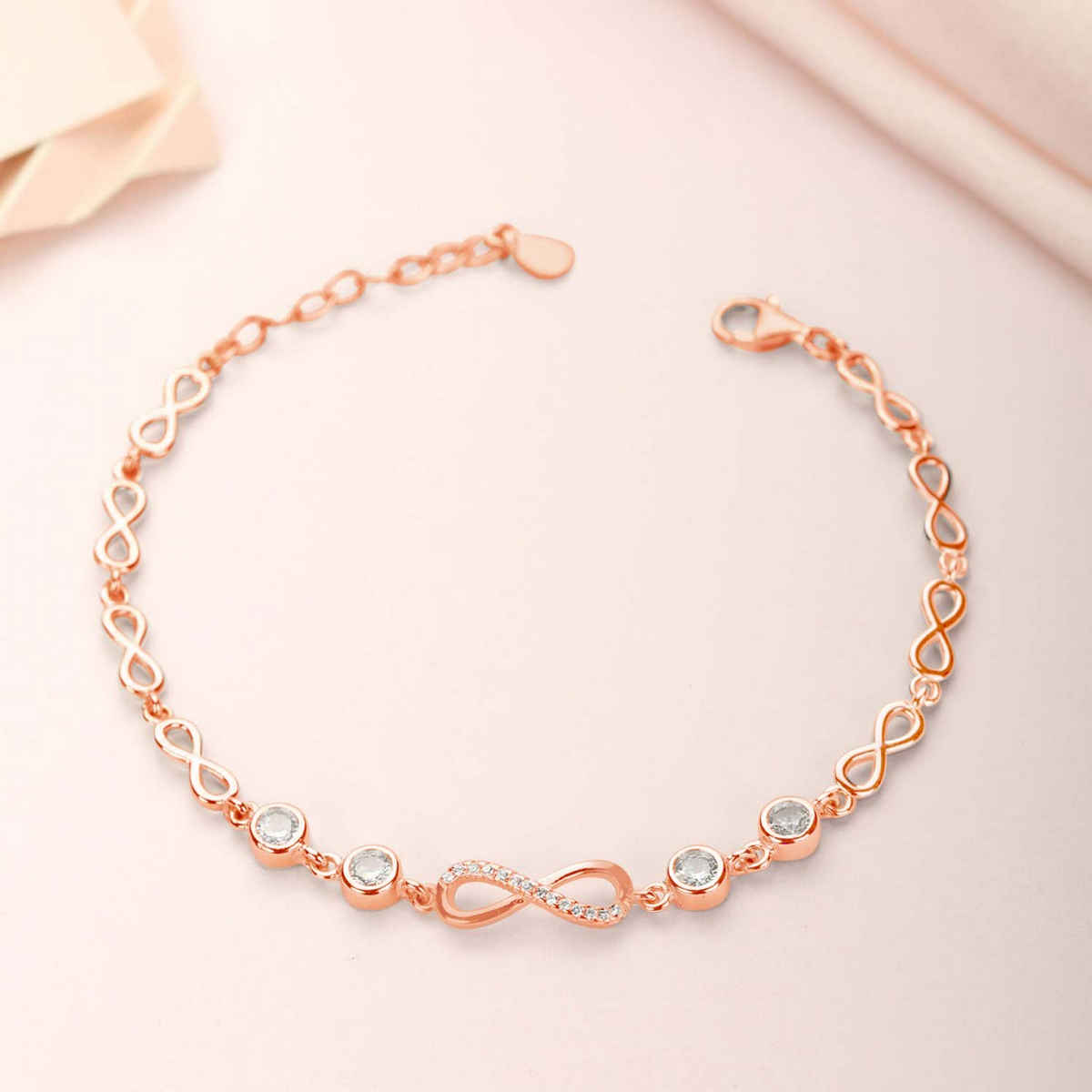 Zavya Infinity CZ Rose Gold Plated 925 Sterling Silver Charm Bracelet