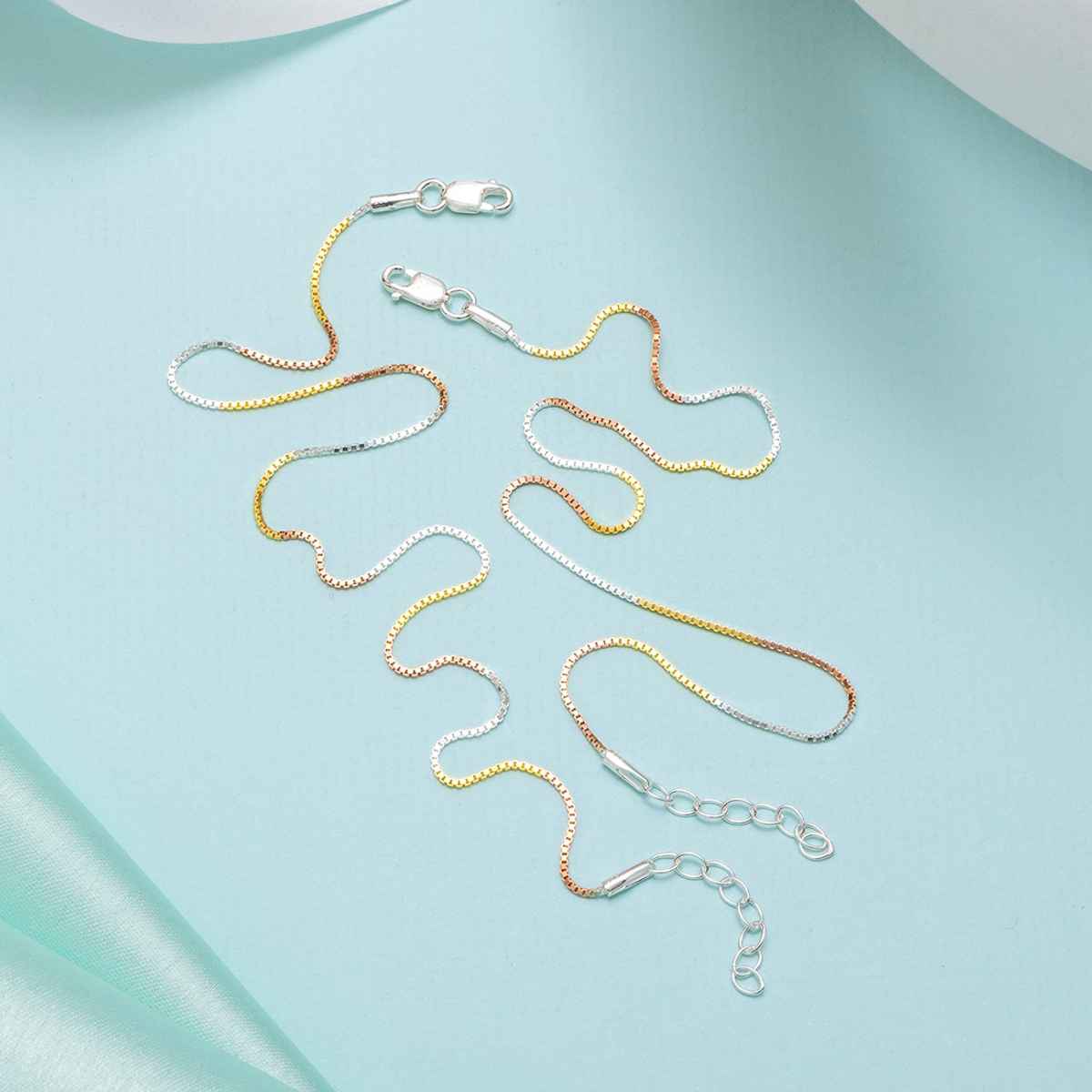 Zavya Solid Tri-Colour Plated 925 Sterling Silver Chain Anklet - Pair