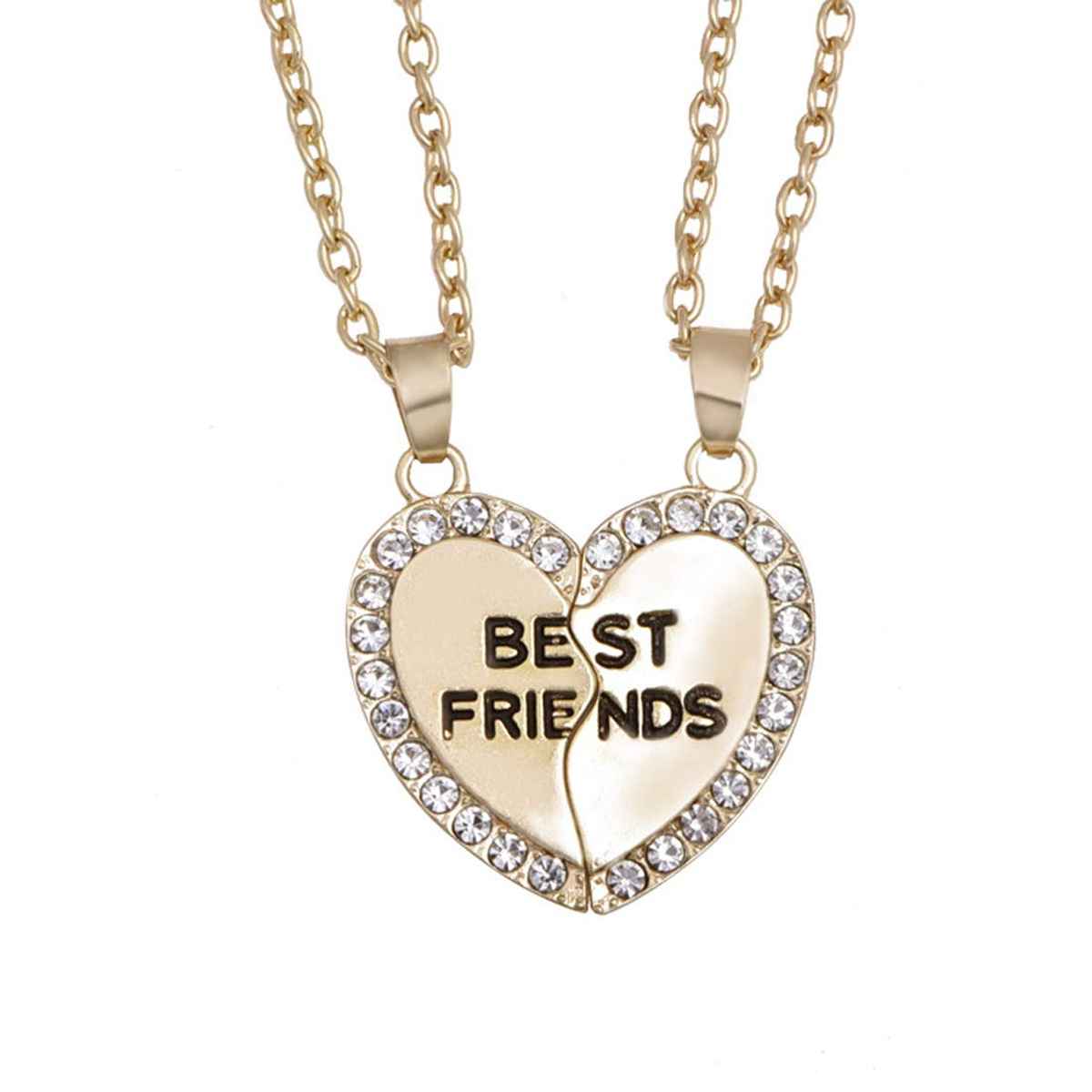 Yellow Chimes Set Of 2 Gold-Plated Best Friends Heart Pendant With Chain