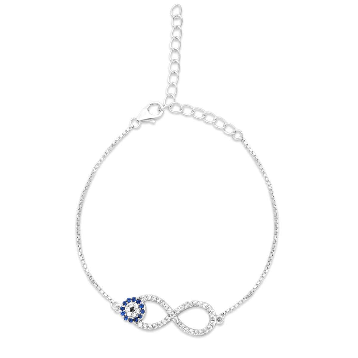 Zavya Evil Eye CZ Rhodium Plated 925 Sterling Silver Chain Anklet