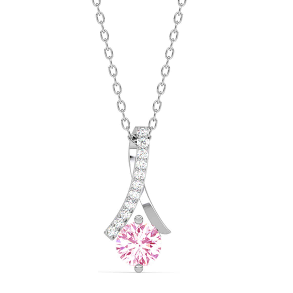 Clara 925 Sterling Silver Pink Solitaire Pendant Chain Necklace | Rhodium Plated | Swiss Zirconia