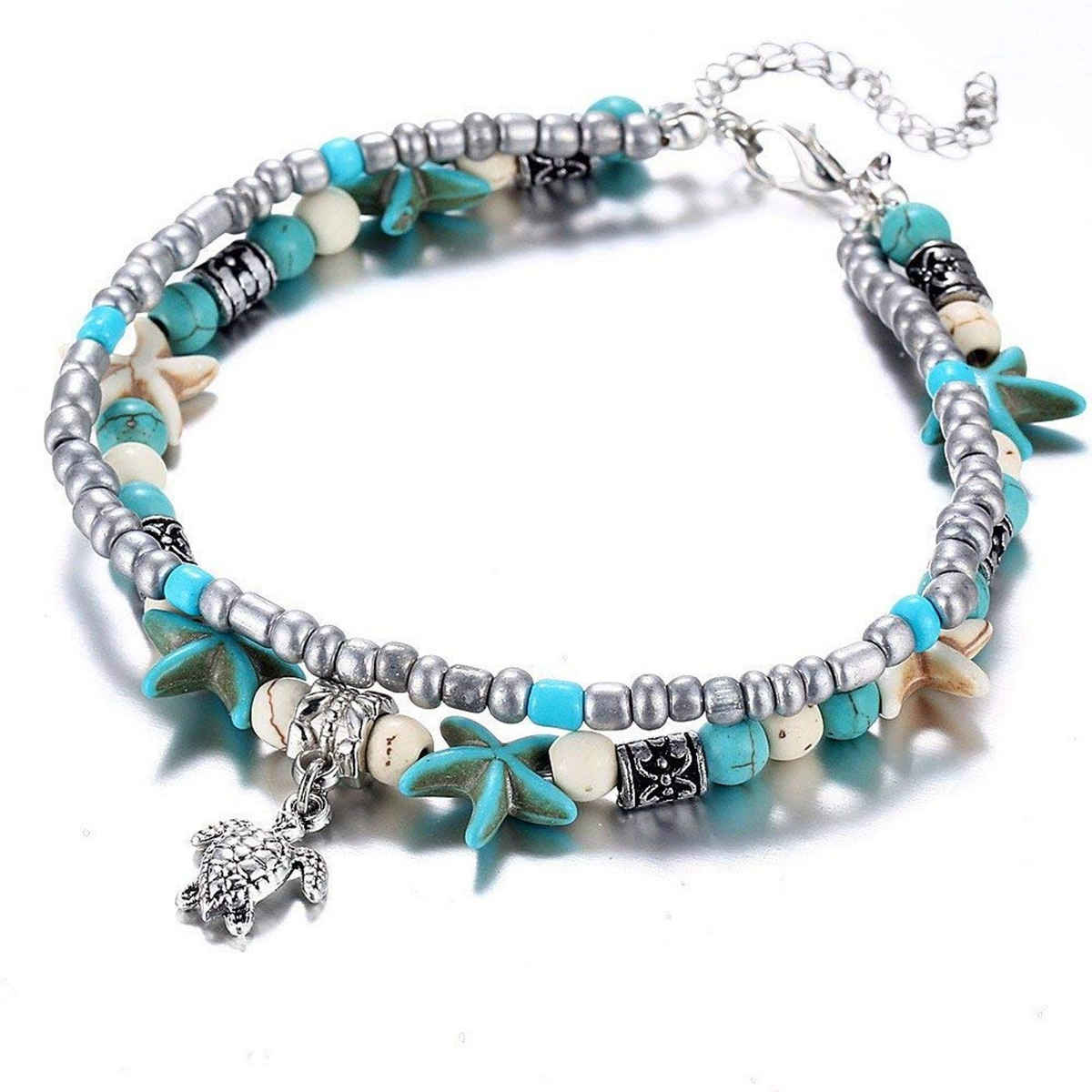 Shining Diva Fashion Shell Starfish Beads Charms Stylish Chain Anklet for Women and Girls | 9749a