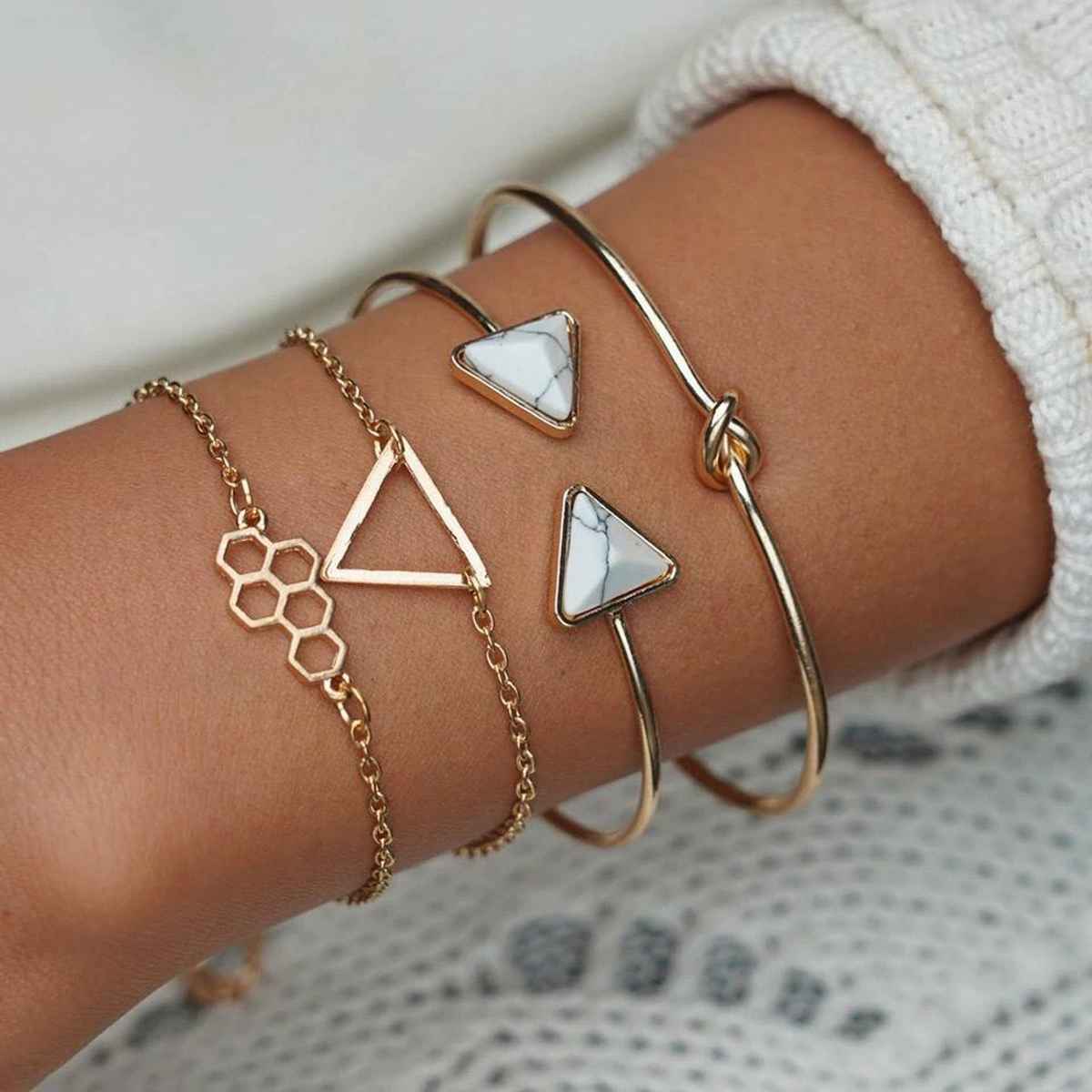 Shining Diva Fashion Set of 4 Multilayer Charm Gold Plated Bracelet for Women and Girls | 10695b