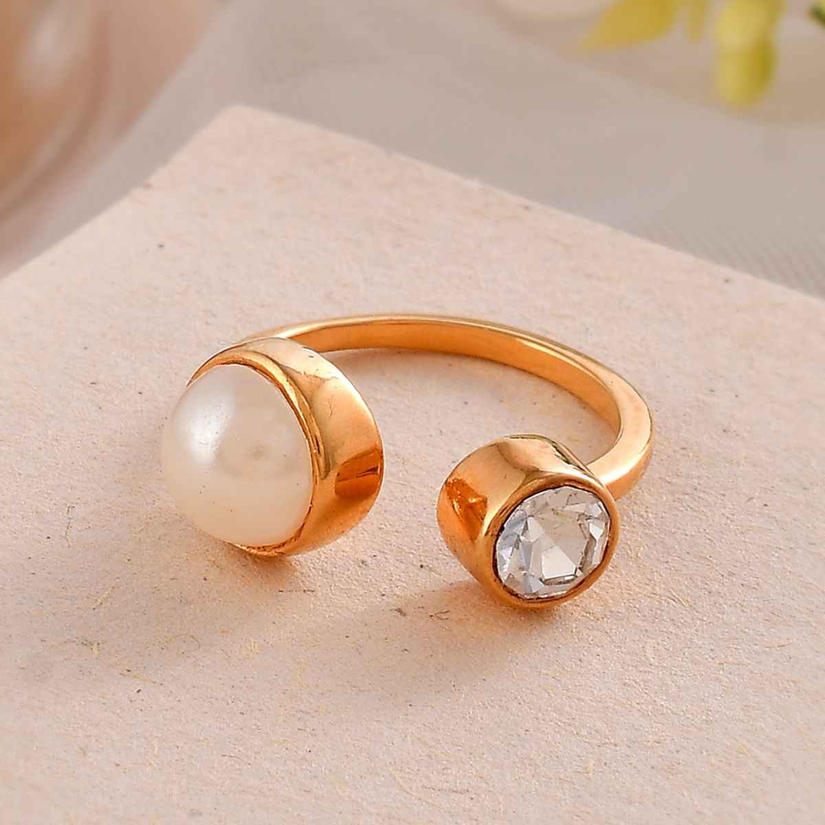 Voylla Mother's Day Open Half Pearl Cz Studded Ring