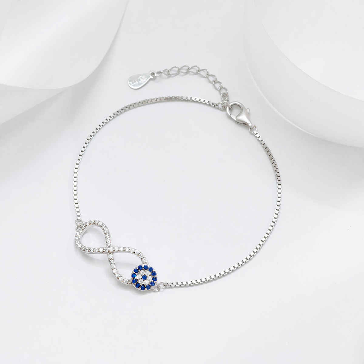 Zavya Infinity Evil Eye 925 Sterling Silver Bracelet | Rhodium Plated Adjustable Design | BR-80075