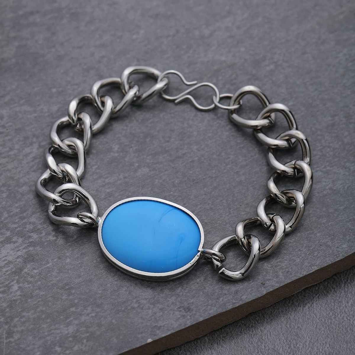 Blue Stone Men'S Chain Bracelet Silver