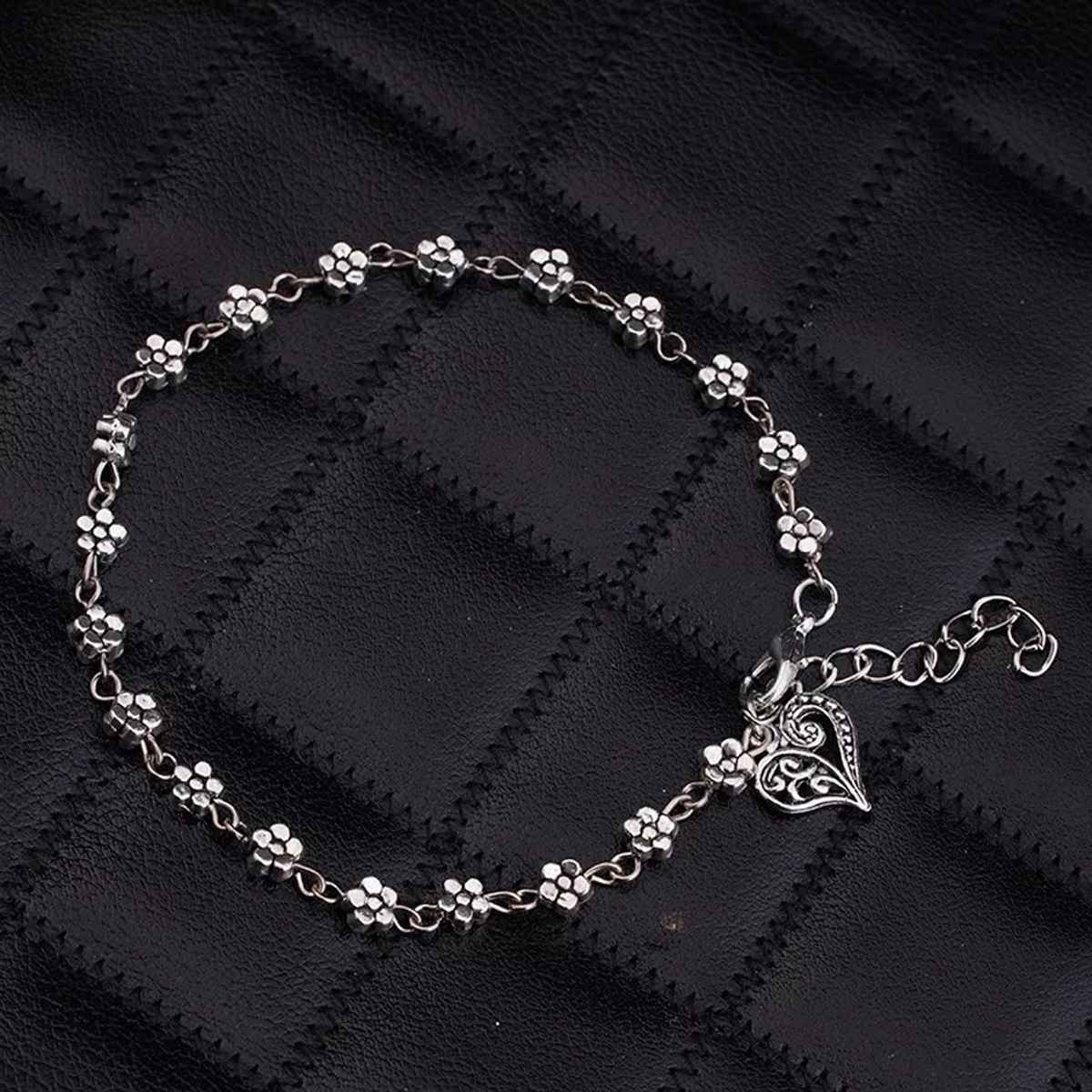 Shining Diva Fashion Oxidised Silver Floral Single Stylish Anklet for Women & Girls | 9575b