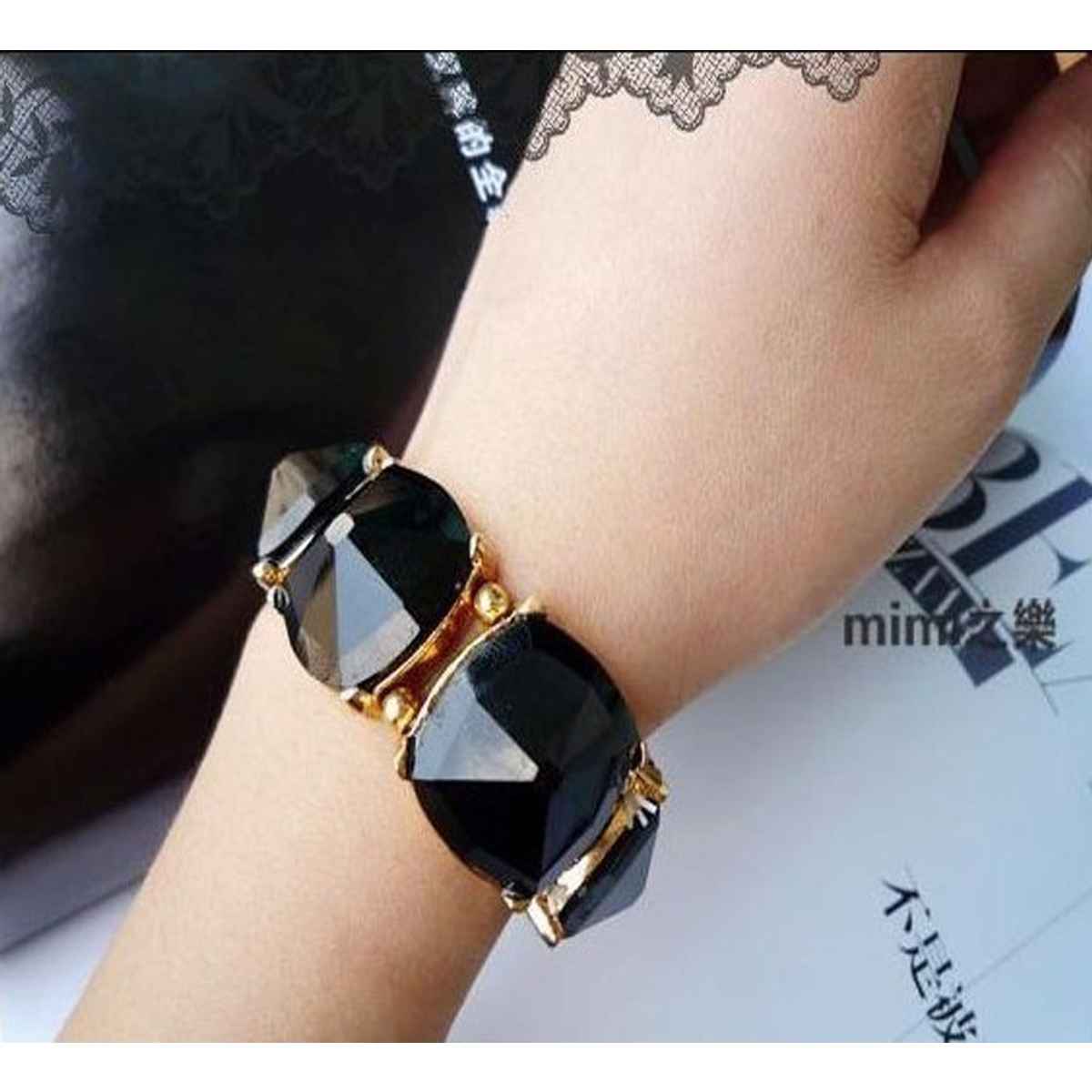Shining Diva Fashion Black Stone Coff & Kadaa Bracelet for Girls & Women | 4814b