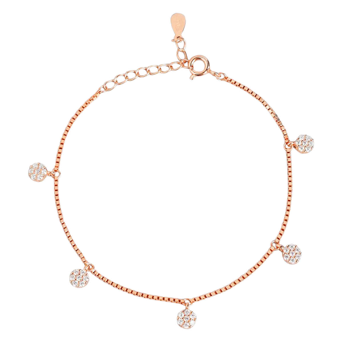 Zavya Floral CZ Rose Gold Plated 925 Sterling Silver Chain Bracelet