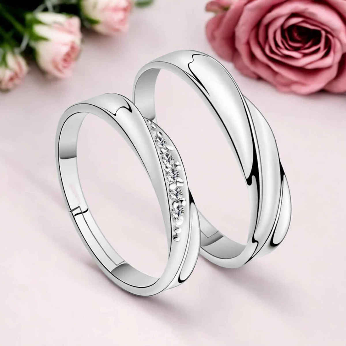 YouBella Silver Plated Heart Proposal Adjustable Couple Ring | YBRG-20322