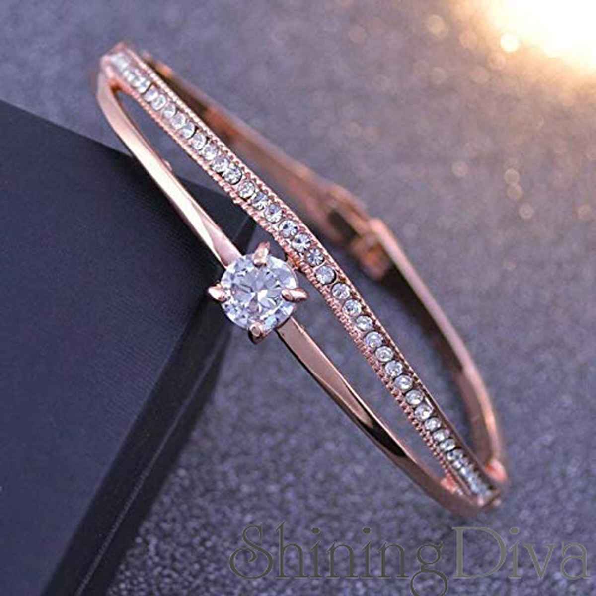 Shining Diva Fashion Stylish 18k Rose Gold Plated Crystal Bangle Bracelet for Women | 9814b