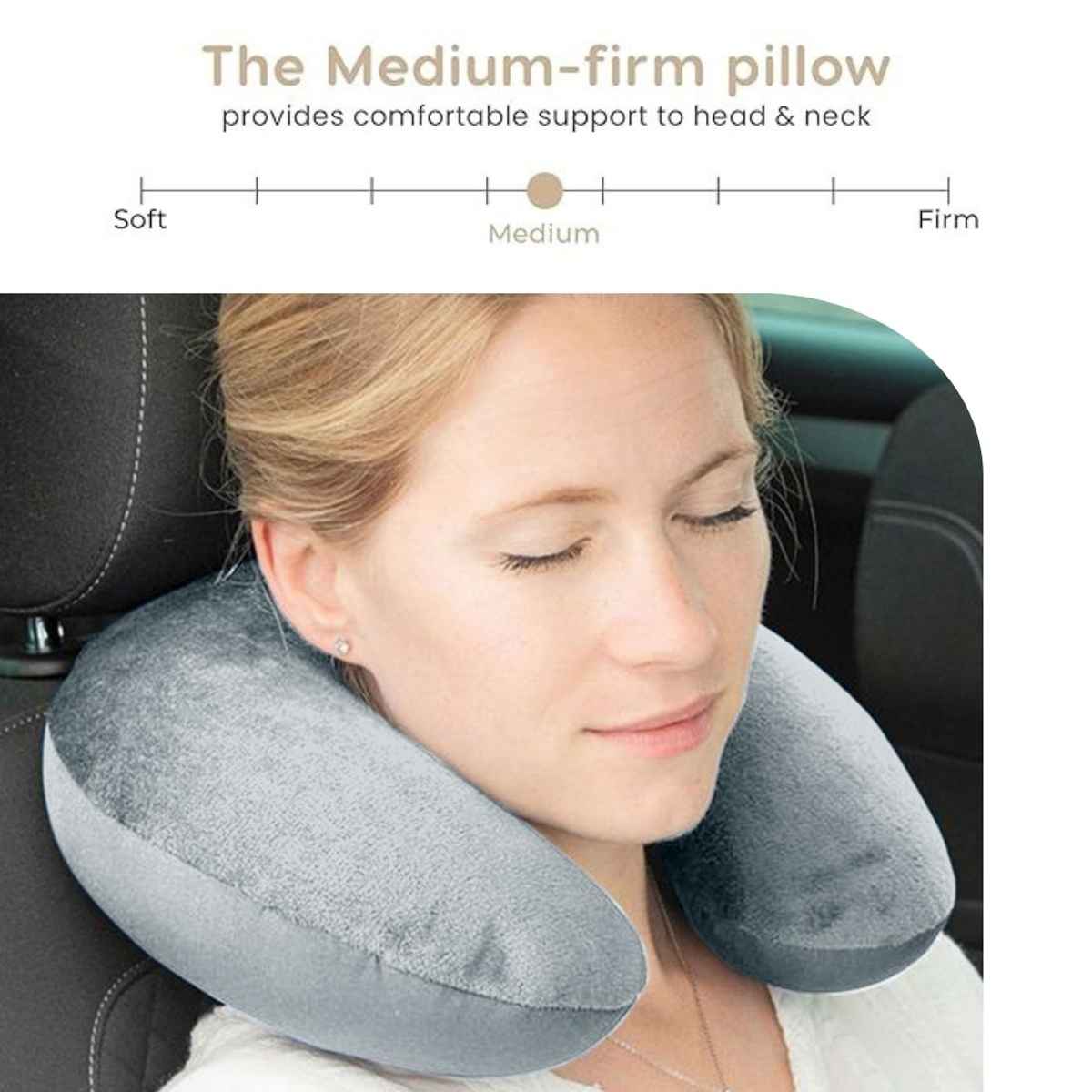 Kaaytee Premium Travel Neck Pillow Comfortable Headrest & Neck Support Cushion | Grey