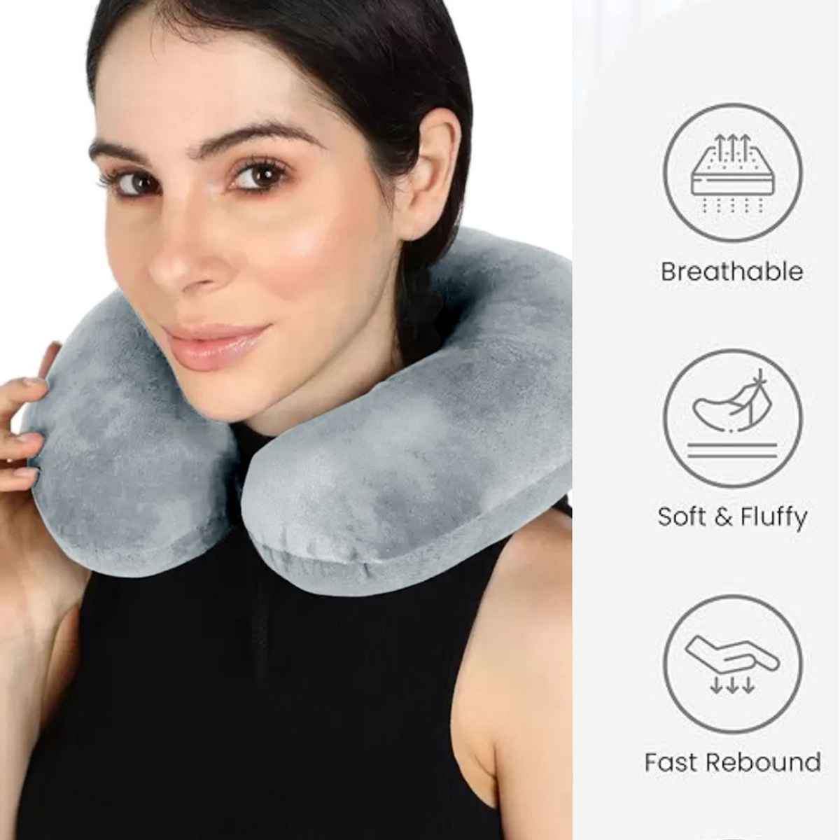 Kaaytee Premium Travel Neck Pillow Comfortable Headrest & Neck Support Cushion | Grey
