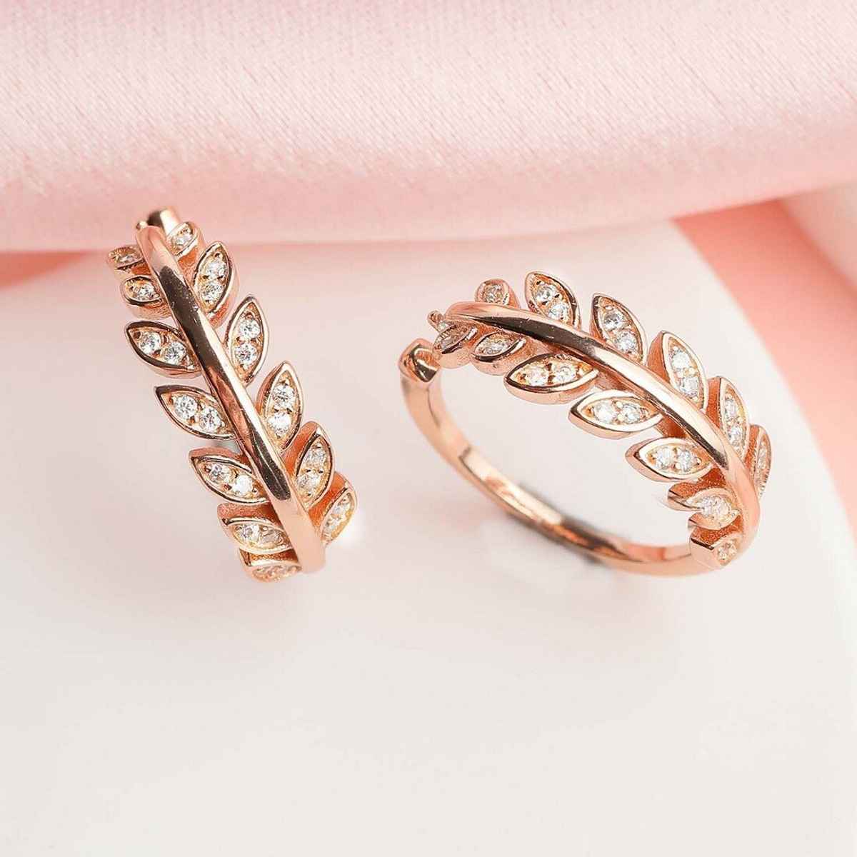 Zavya Leaf CZ Rose Gold Plated 925 Sterling Silver Toe Ring