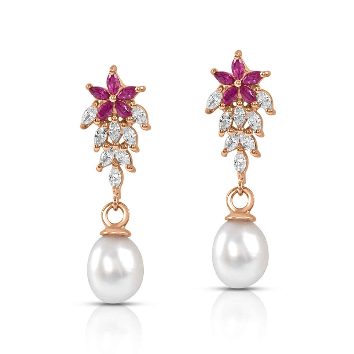 Zavya Floral Pearl Rose Gold Plated 925 Sterling Silver Drop