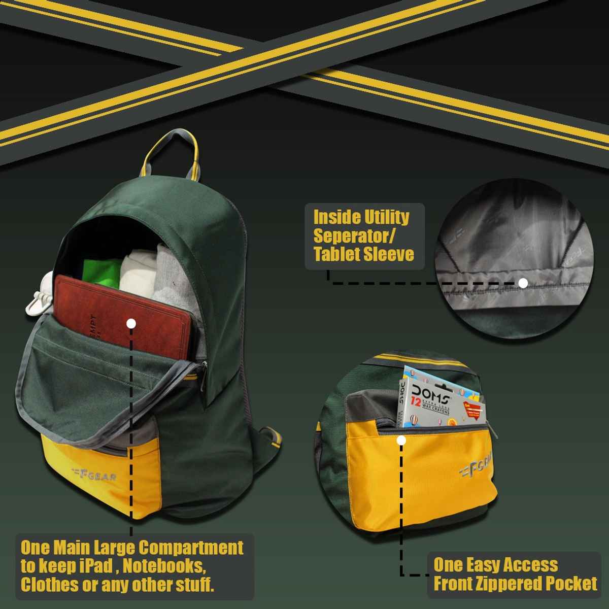 F Gear Unisex Solid Polyester 22 L Backpack | Darkest Spruce