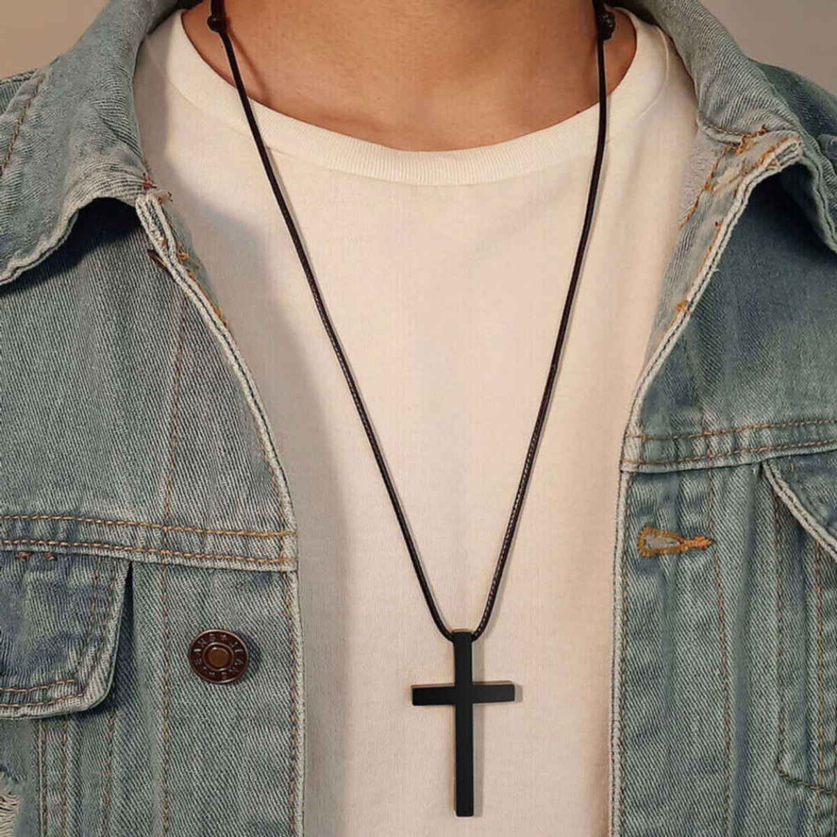 Cross Pendant Men'S Chain Black