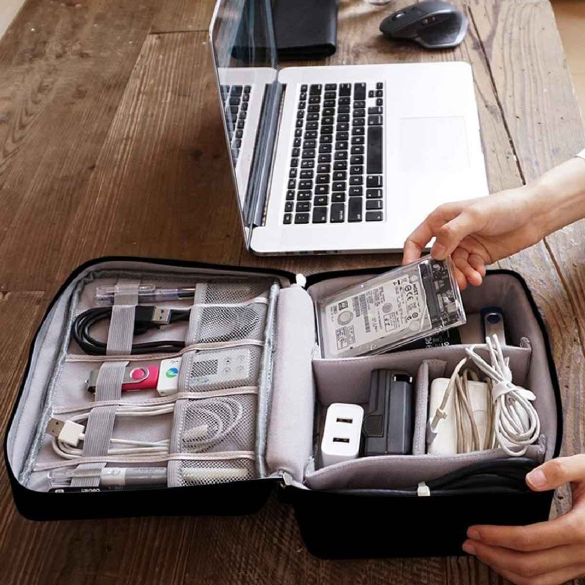 Awestuffs Gadget Organizer for Electronics Accessories, Cables, Phones | Black