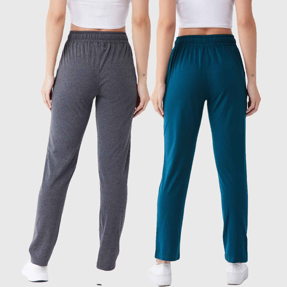 Modeve Women's Cotton Blend Solid Track Pant for Summer | Grey and Teal | L