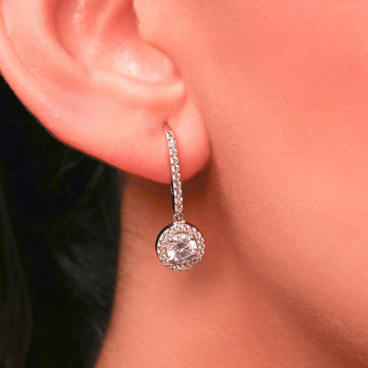 Zavya Circular CZ Rhodium Plated 925 Sterling Silver Dangle