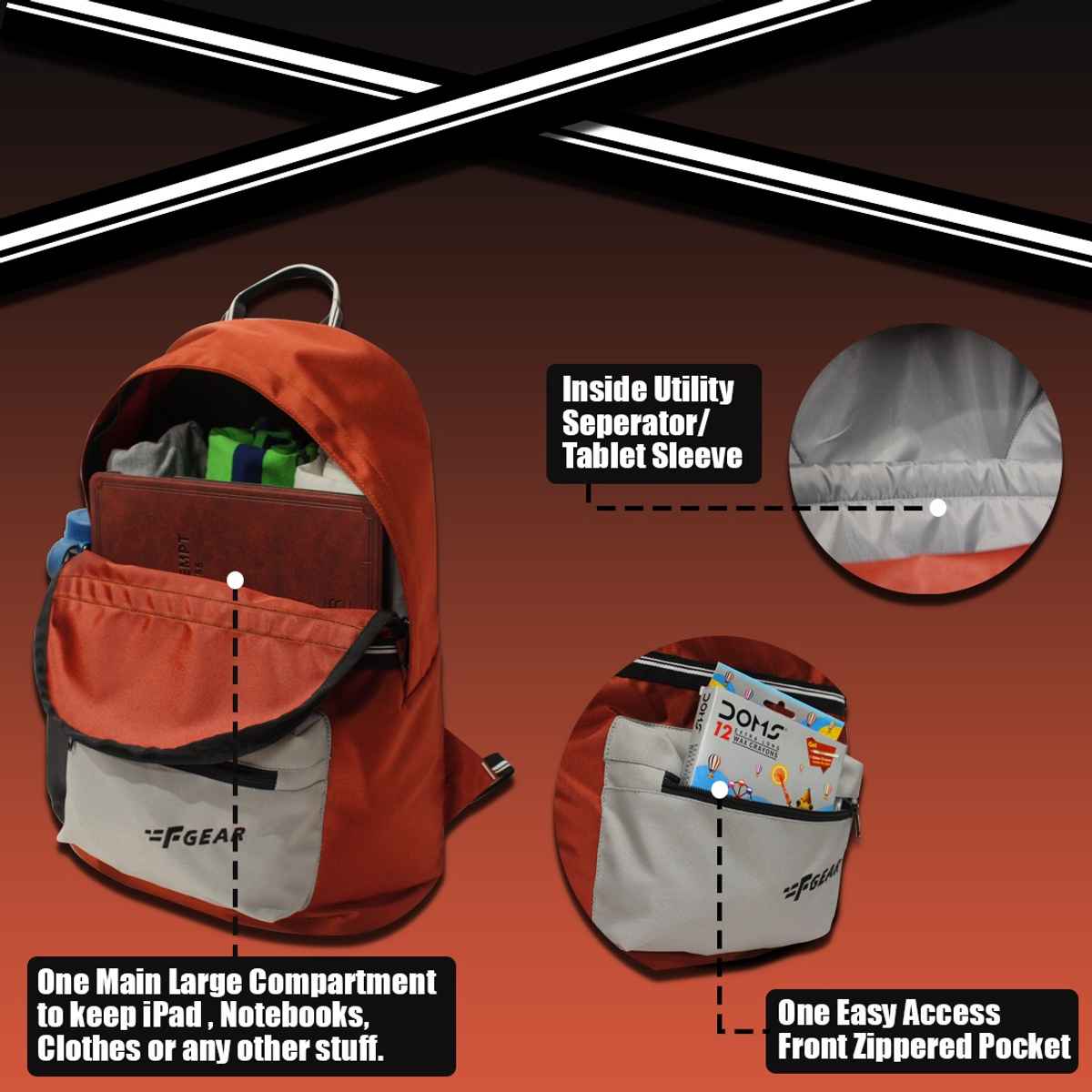 F Gear Unisex Solid Polyester 22 L Top Handle Backpack | Picante - M