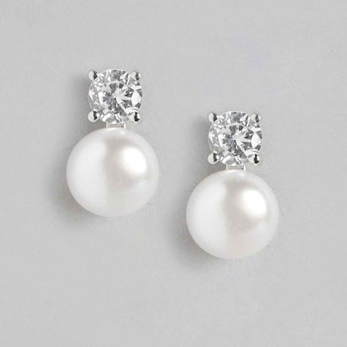 Zavya Radiant Pearl Drop Rhodium Plated Sterling Silver Earrings | Gift Set