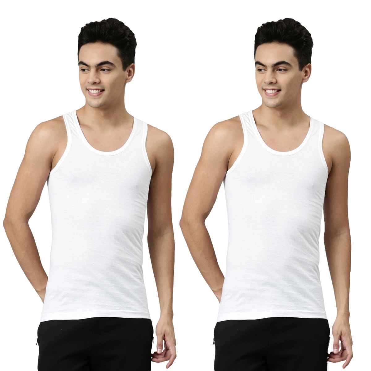 Dixcy Josh Men's Solid Sleeveless U-neck 100% Cotton Soft Finish Vest | White - M
