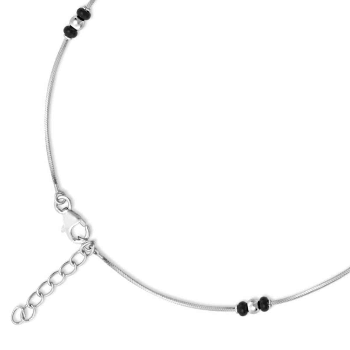 Zavya Shimmering Harmony 925 Sterling Silver Beaded Anklets | Rhodium Plated Pair | ANK-60269
