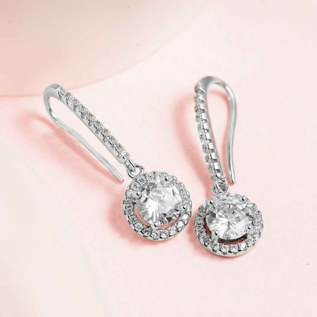 Zavya Circular CZ Rhodium Plated 925 Sterling Silver Dangle