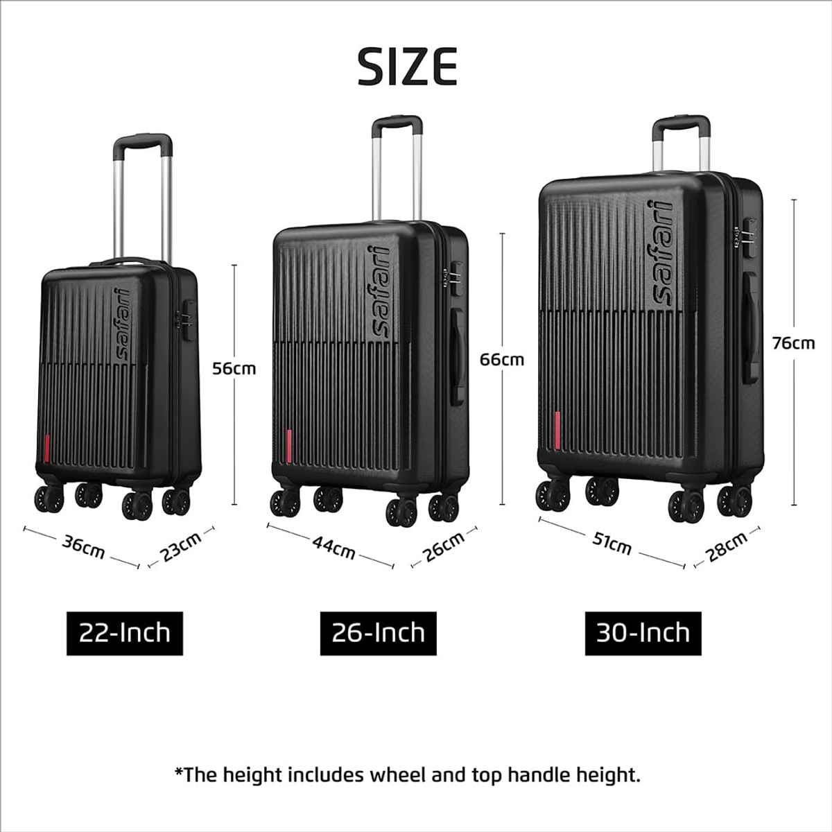 Safari Unisex Textured Polycarbonate 68 L Retractable Hard Luggage Trolley Bag | Black - L