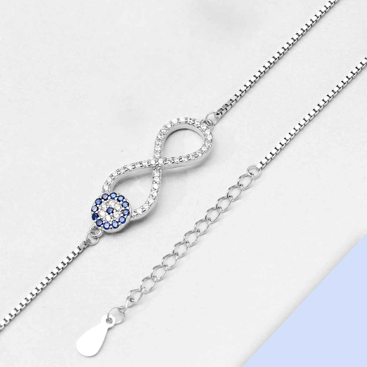 Zavya Evil Eye CZ Rhodium Plated 925 Sterling Silver Chain Anklet