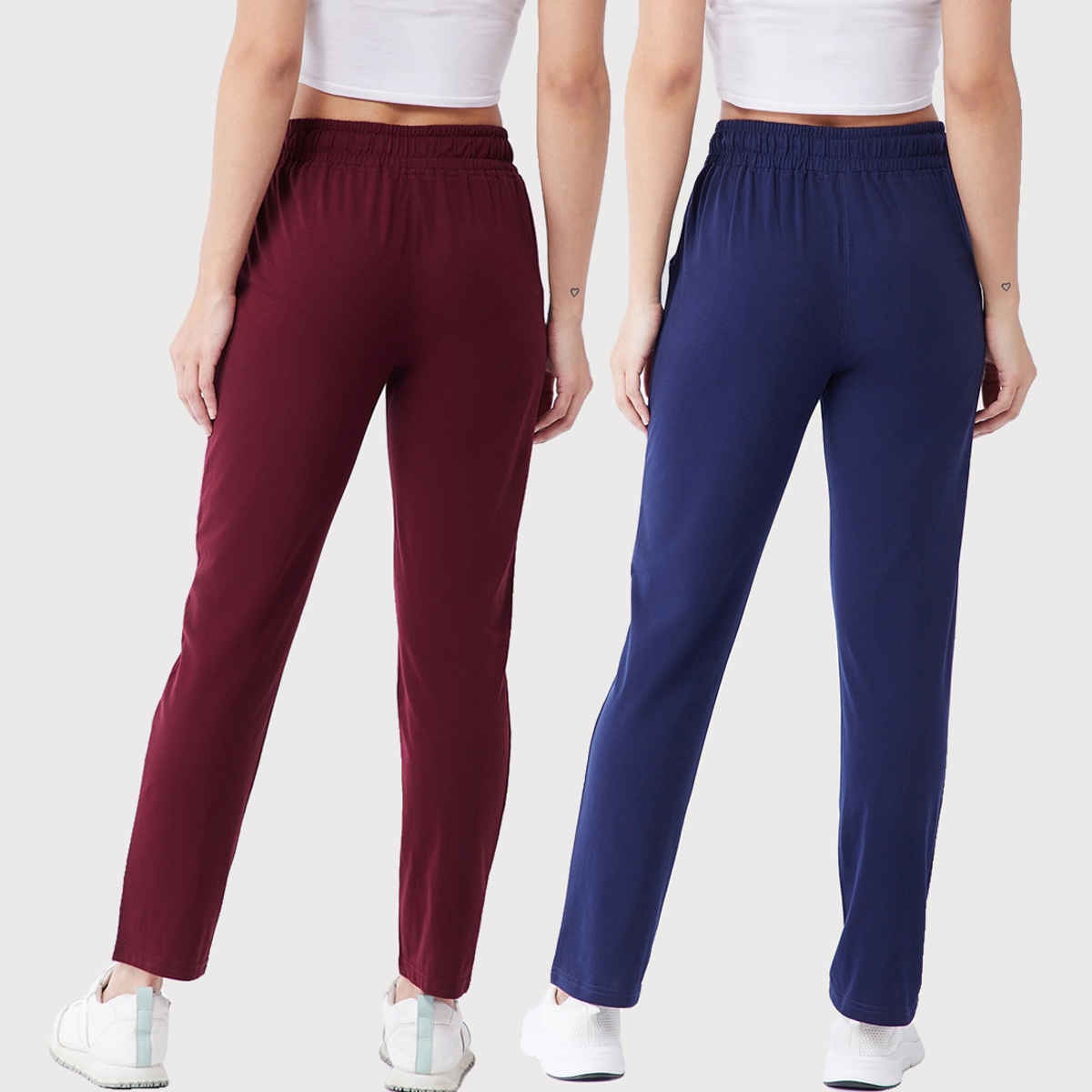 Modeve Women's Cotton Blend Solid Track Pant for Summer | Navy and Wine | L
