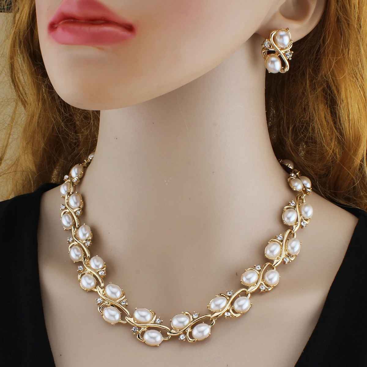 Shining Diva Fashion Stylish Design Fancy Pearl Earrings Necklace Jewellery Set for Women | 15225s