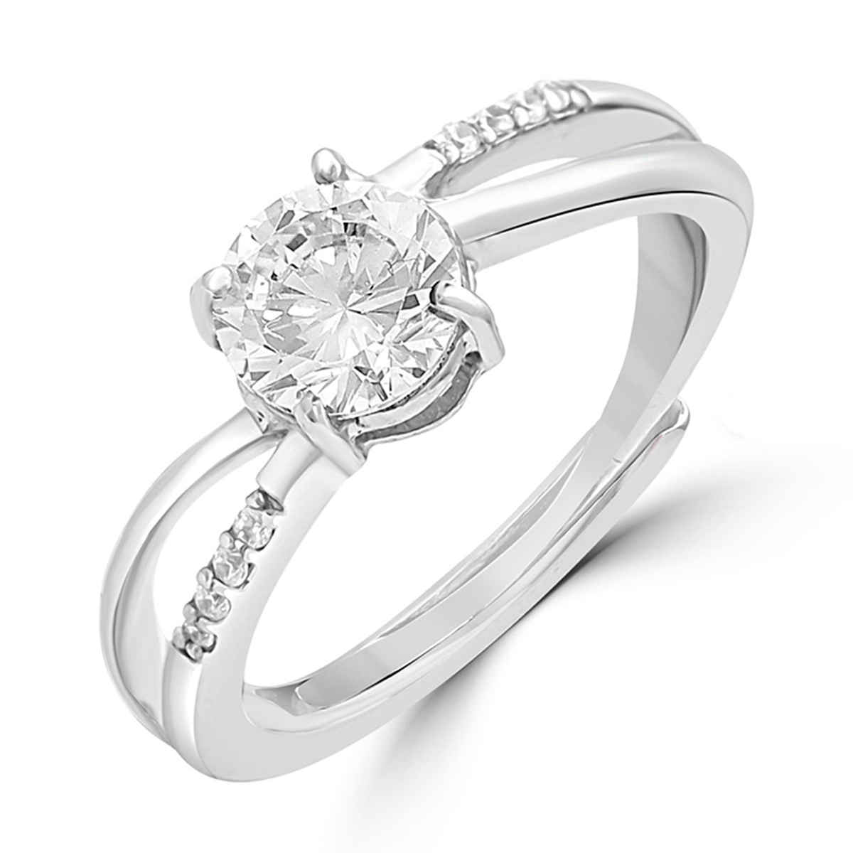 Zavya Solitaire CZ Rhodium Plated 925 Sterling Silver Ring