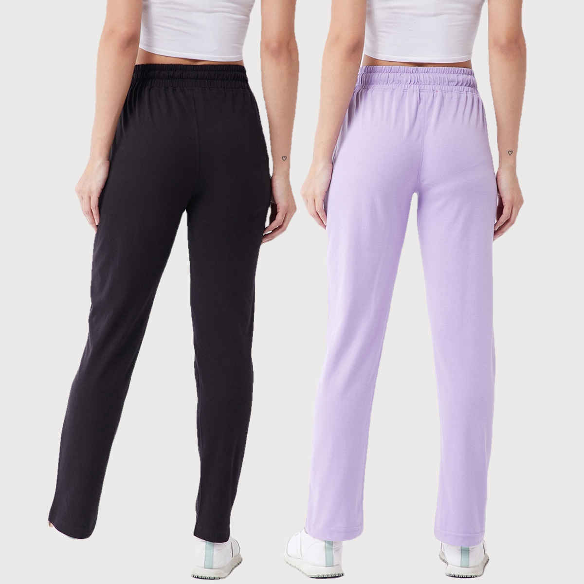 Modeve Women's Cotton Blend Solid Track Pant for Summer | Black and Lavender | XL