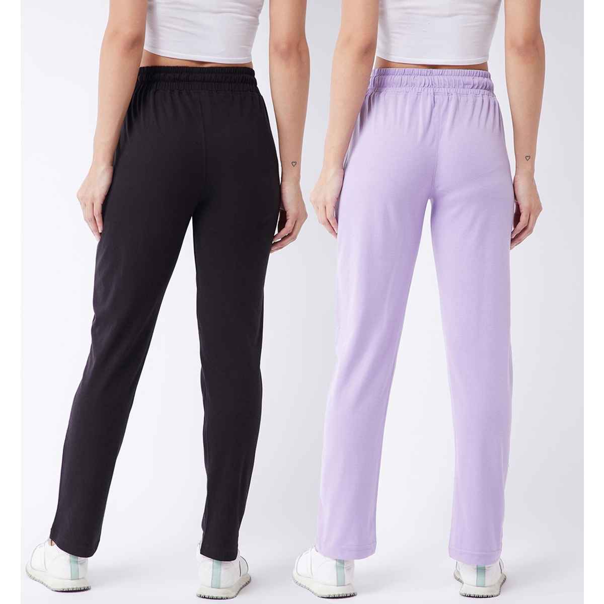 Modeve Women's Cotton Blend Solid Track Pant for Summer | Black and Lavender | M